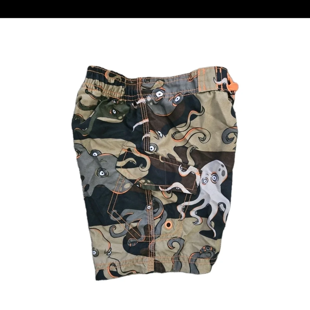 Toddler Boy Octopus Camo Swim Trunks 2T Orange Drawstring Mesh Lining Beach